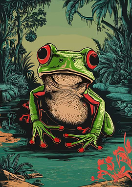 Red-Eyed Tree Frog in Jungle Setting