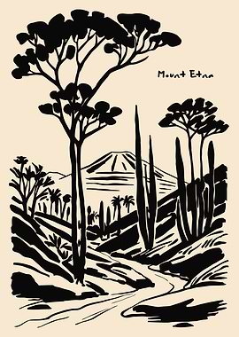 Mount Etna Landscape Illustration