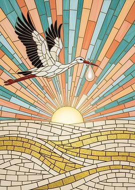 Stork Delivery Mosaic Art