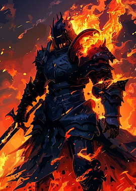 Fiery Knight in Dark Armor
