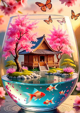 Japanese Garden Glass Goldfish