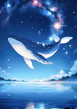 Whale in starry sky