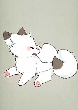 Cute White Fox Licking Paw