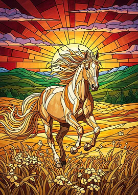 Stained Glass Horse at Sunrise