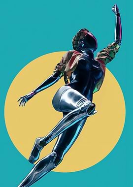 Futuristic Robot Woman in Action Pose