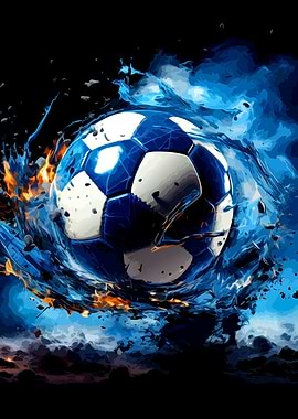 Blue and White Soccer Ball Art