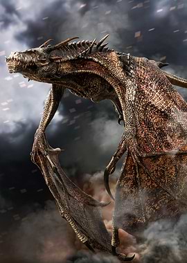 Fantasy fire breathing Dragon unleashing distruction