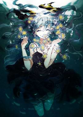 Underwater Girl with Daisies