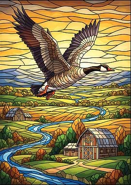 Stained Glass Goose Landscape