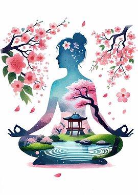 Zen Meditation with Cherry Blossoms