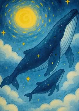 Whales starry sky