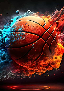 Basketball ball with fire and ice