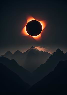 Solar Eclipse Over Mountain Range