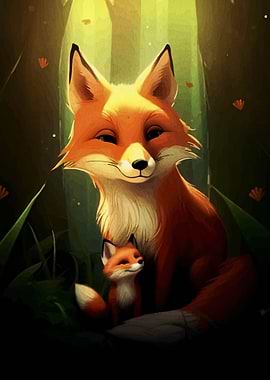 Fox Family in Forest Illustration