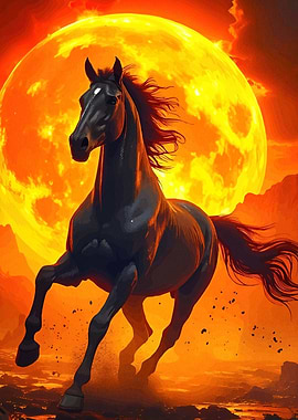 Horse Galloping Fiery Sun