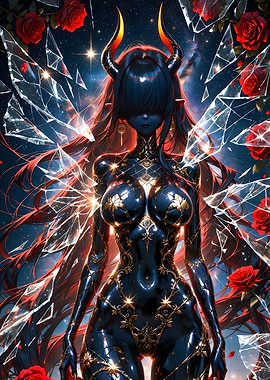 Demon Girl with Roses and Glass