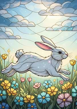 Running Rabbit Stained Glass