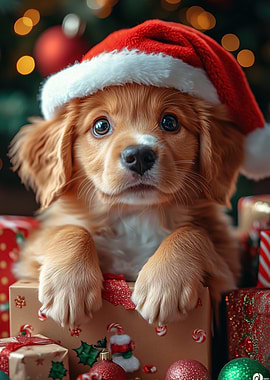 Christmas Puppy in a Gift Box