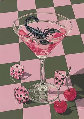 Scorpion Cocktail with Dice and Cherries