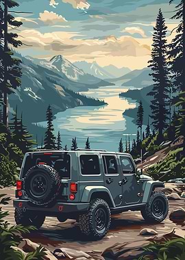 Jeep in Mountainous Landscape