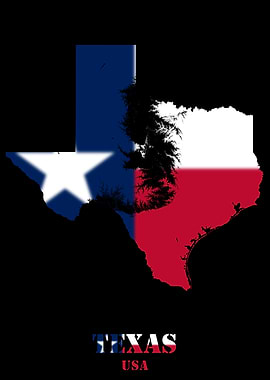Texas USA state Topographic Contour Relief Map blending terrain features into its emblematic colorful flag