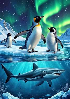 Penguins Shark Aurora Borealis