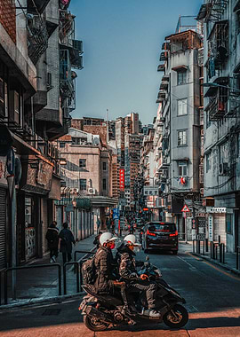 Hong Kong Street Scene with Scooter