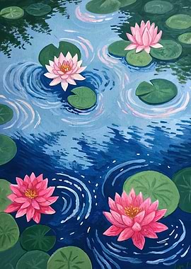 Water Lilies in a Pond Painting