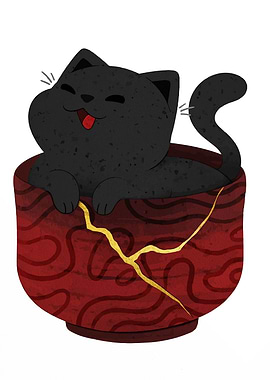 Black Cat in Kintsugi Bowl