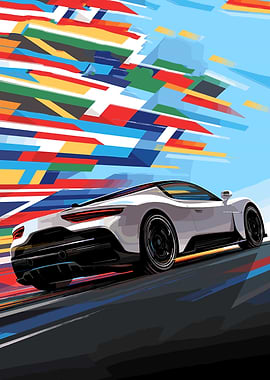 White Sports Car Speeding Illustration