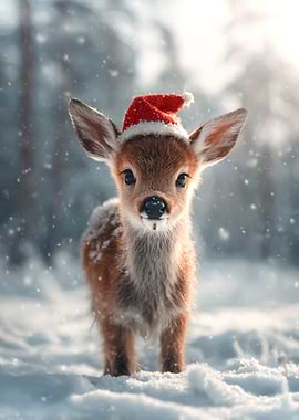 Christmas Deer in Santa Hat