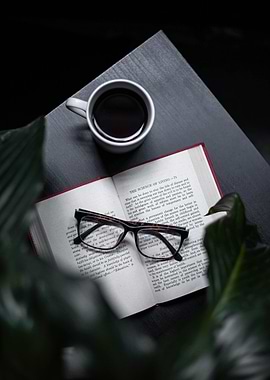 Coffee, Book, and Glasses Still Life
