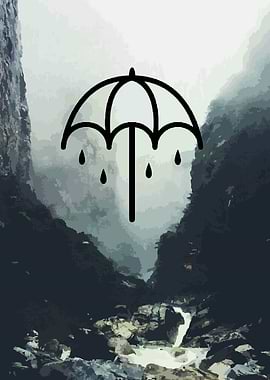 Umbrella Symbol over Mountain Landscape