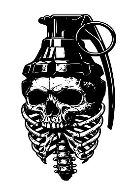 Skull Grenade Black and White