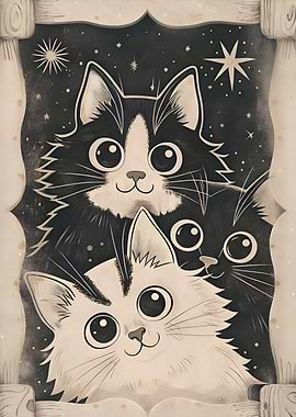 Three Cats in a Starry Night