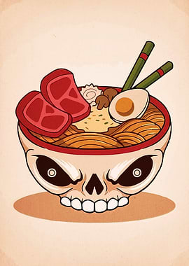 Skull Ramen Bowl Illustration