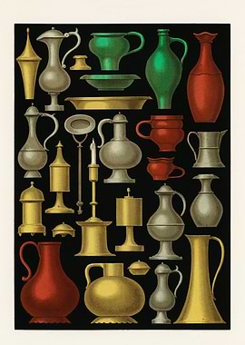 Antique Vessels and Candlesticks Illustration