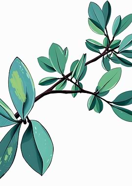 Green Leaves Branch on White Background
