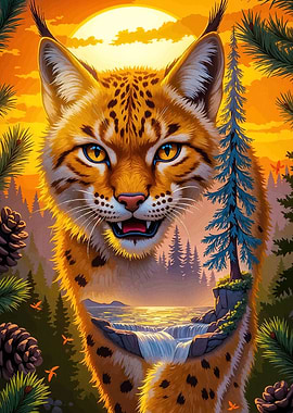 Lynx and Forest Landscape