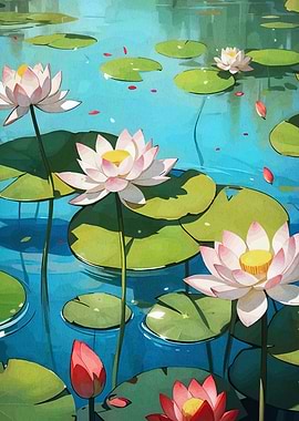 Water Lilies in a Pond