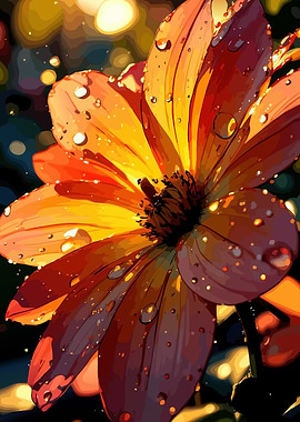 Orange Flower with Water Droplets