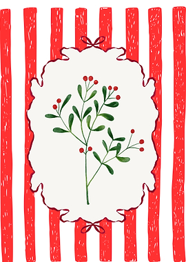 Festive Floral Card with Red Stripes