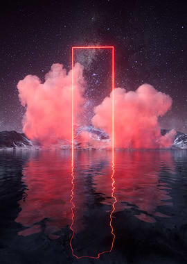 Neon Portal Over Water