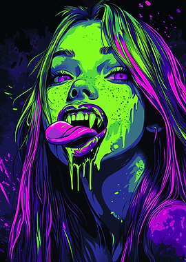 Neon Vampire Girl Portrait