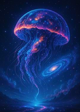 Cosmic Jellyfish in Starry Nightscape