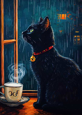 Black Cat Rainy Day Coffee