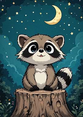 Cute Raccoon on a Tree Stump