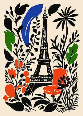 Paris Eiffel Tower Floral Illustration