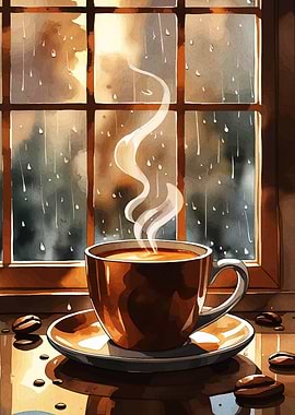 Coffee cup on a rainy day