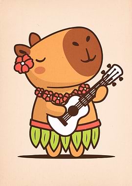 Cartoon Capybara Playing Ukulele
